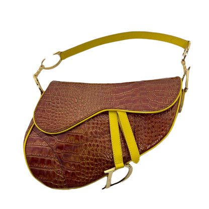 Dior Saddle Brown Medium Crocodile embossed Leather Handbag