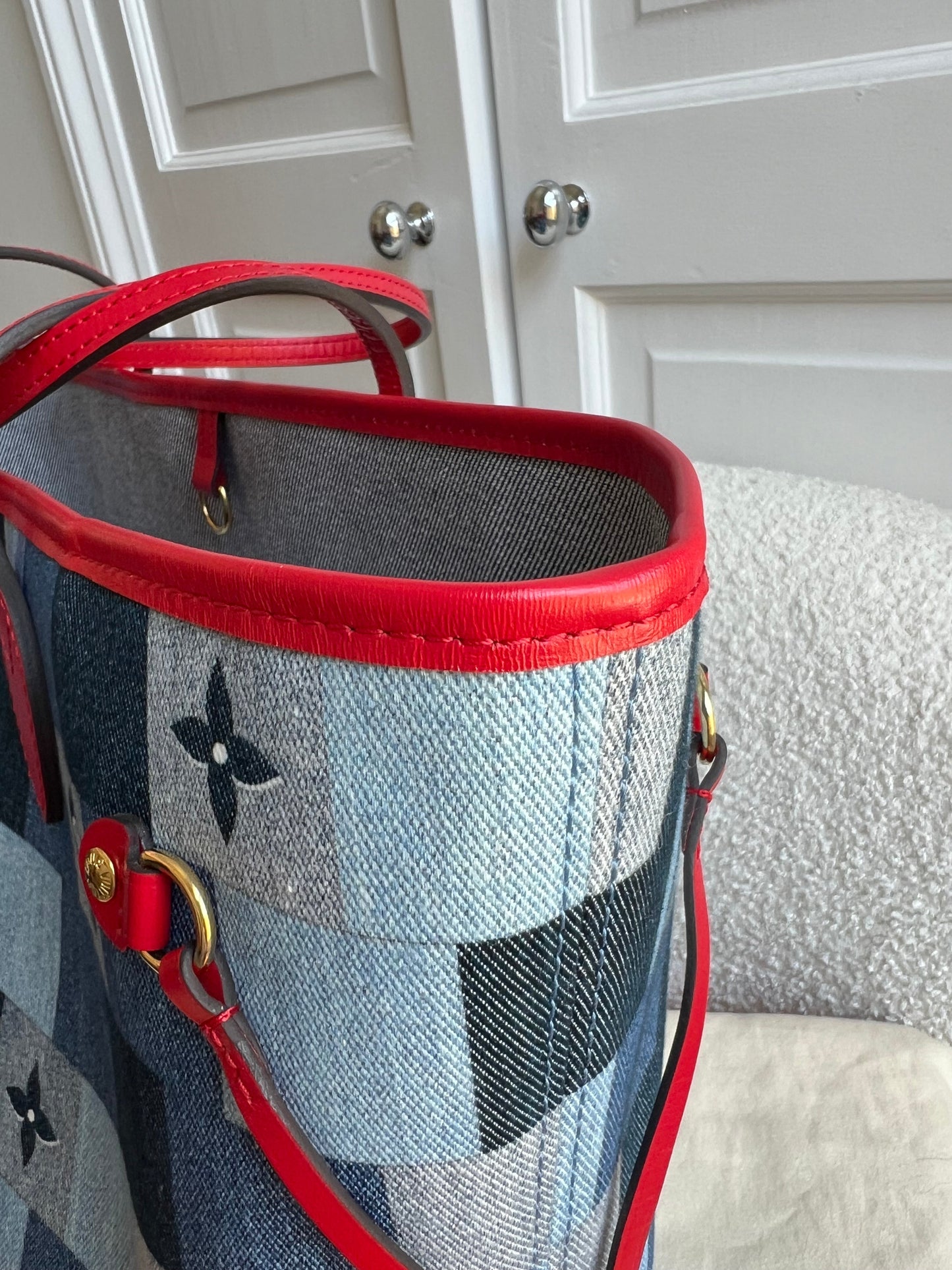 Louis Vuitton Neverfull MM Denim Rouge Patchwork