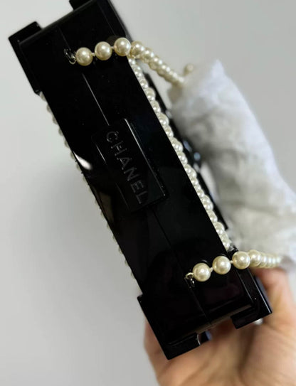 Chanel Runway White Pearl And Black Lego Clutch