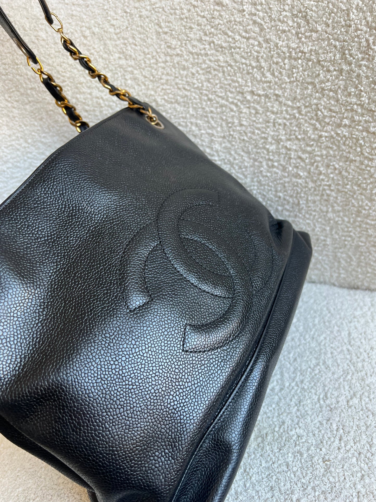 Chanel Vintage Black Caviar Chain Tote with Gold Hardware