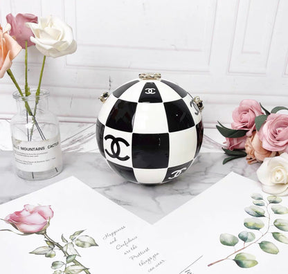 Chanel Black And White Resin And Enamel Checker Sphere Minaudiere Pale Gold Hardware 2023