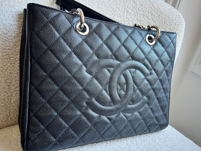 Chanel Black Caviar Grand Shopper Tote (GST) Silver Hardware