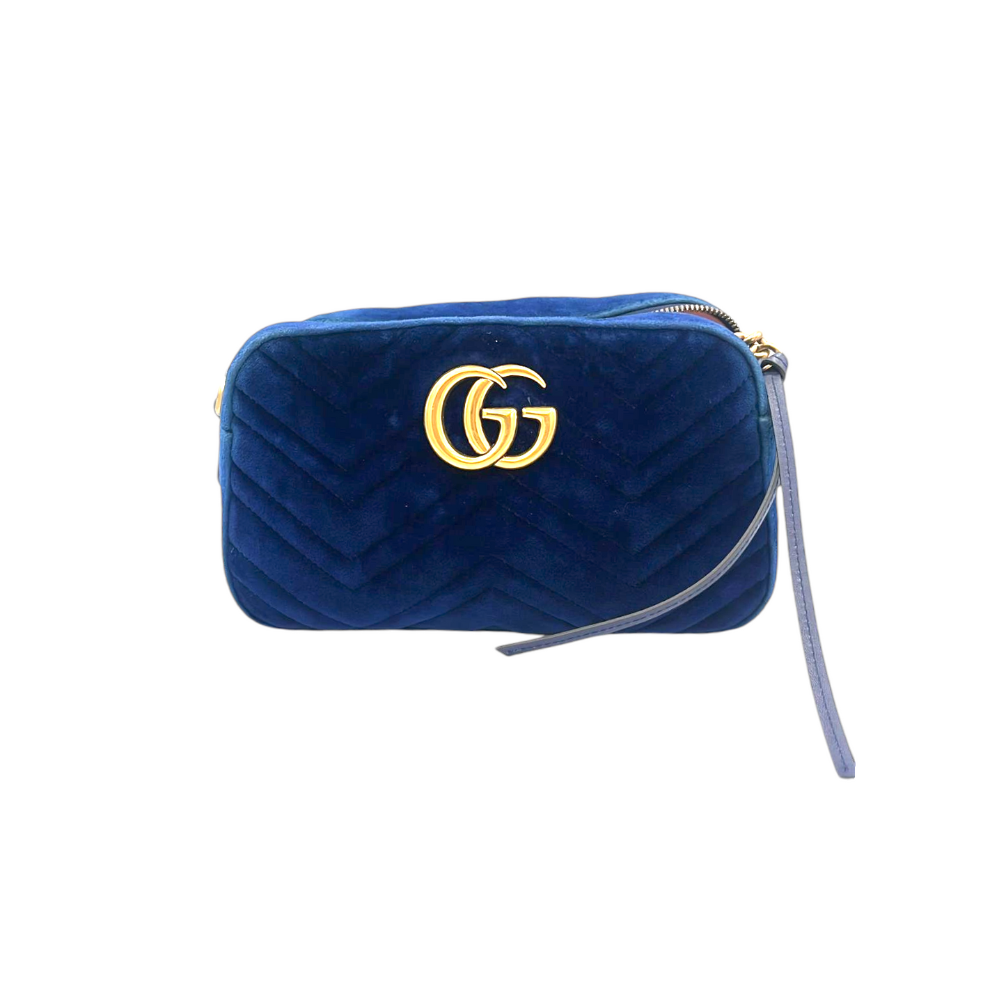 Gucci GG Marmont Crossbody Bag Blue Quilted Velvet