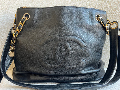 Chanel Vintage Black Caviar Chain Tote with Gold Hardware