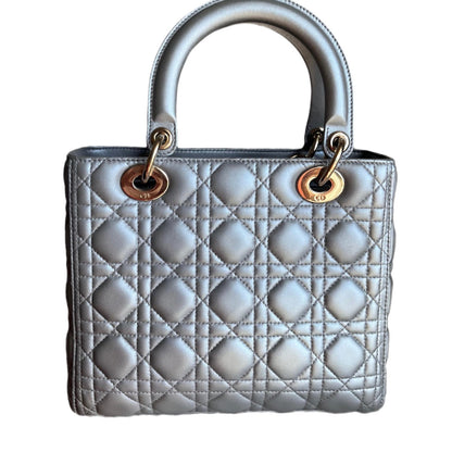 Lady Dior Pearlescent Grey Medium Lambskin Cannage Leather Handbag