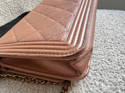 Chanel Dark Beige Quilted Caviar Boy Wallet on Chain