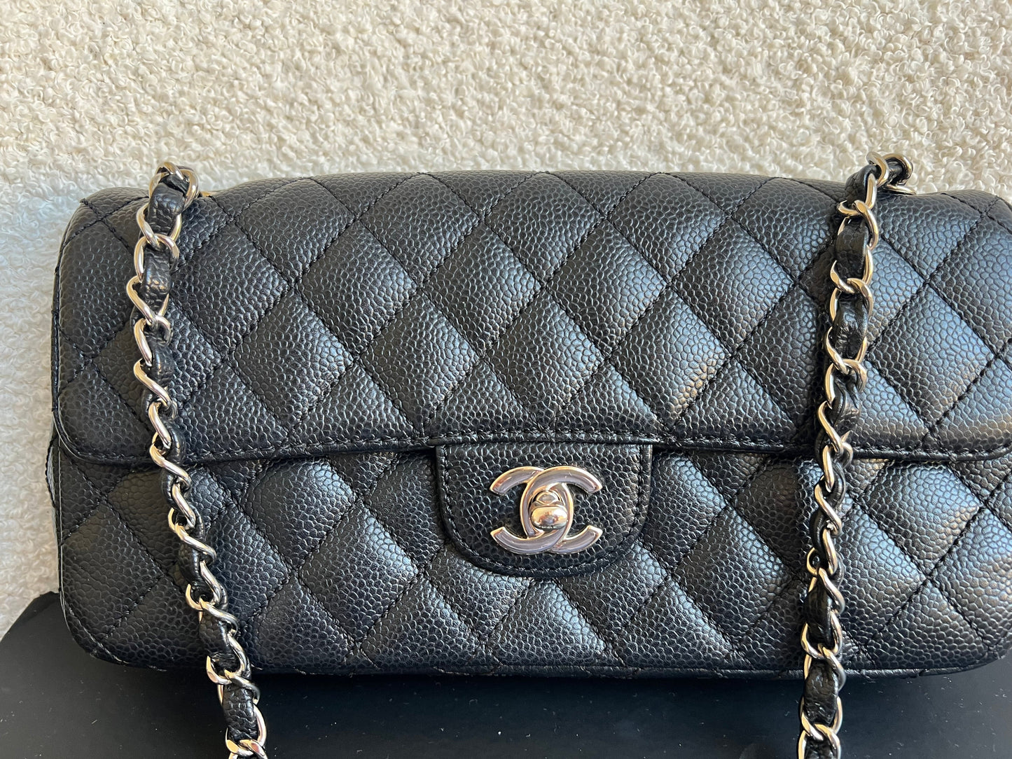 Chanel East West Flap in Black Caviar Silver Hardware