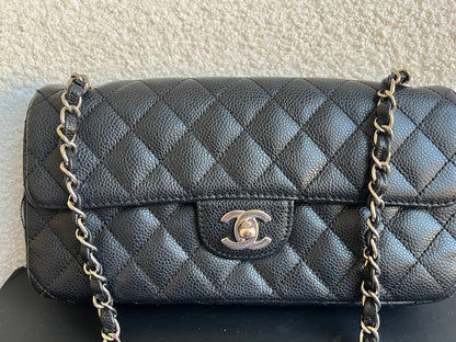 Chanel East West Flap in Black Caviar Silver Hardware