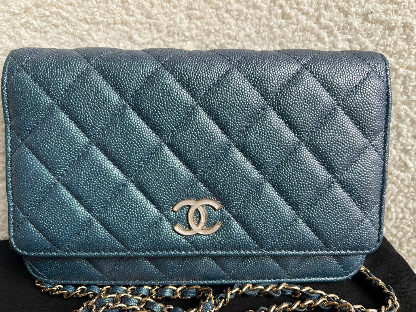 Chanel Iridescent Blue Caviar Wallet on Chain