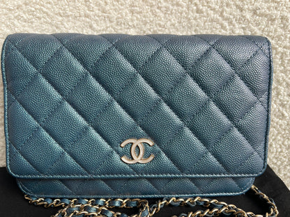 Chanel Iridescent Blue Caviar Wallet on Chain