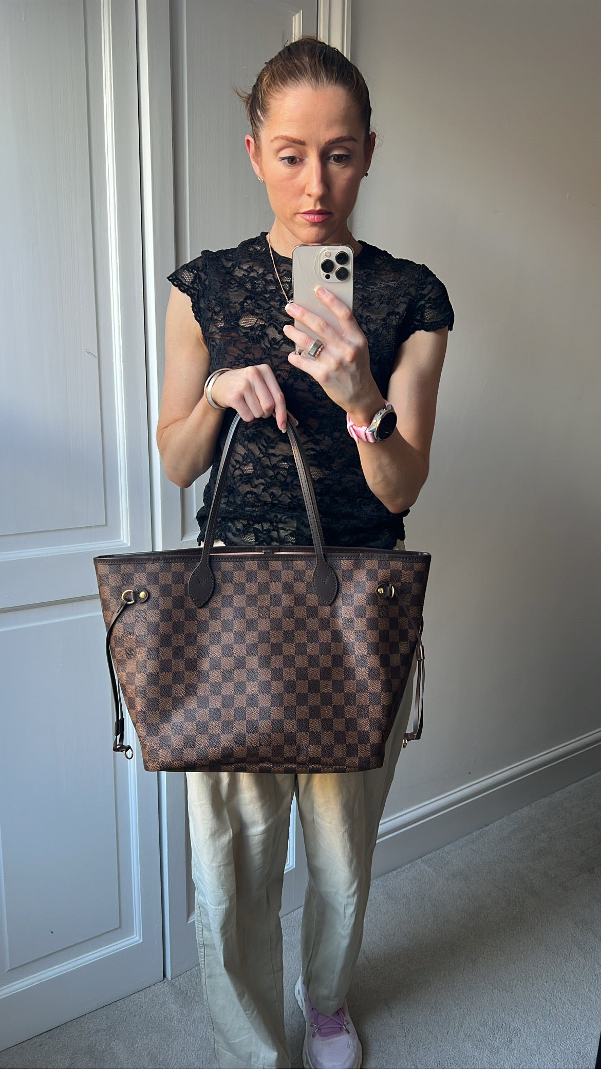 Louis Vuitton Neverfull MM Damier Ebene Rose Ballerine (RRP £1470)