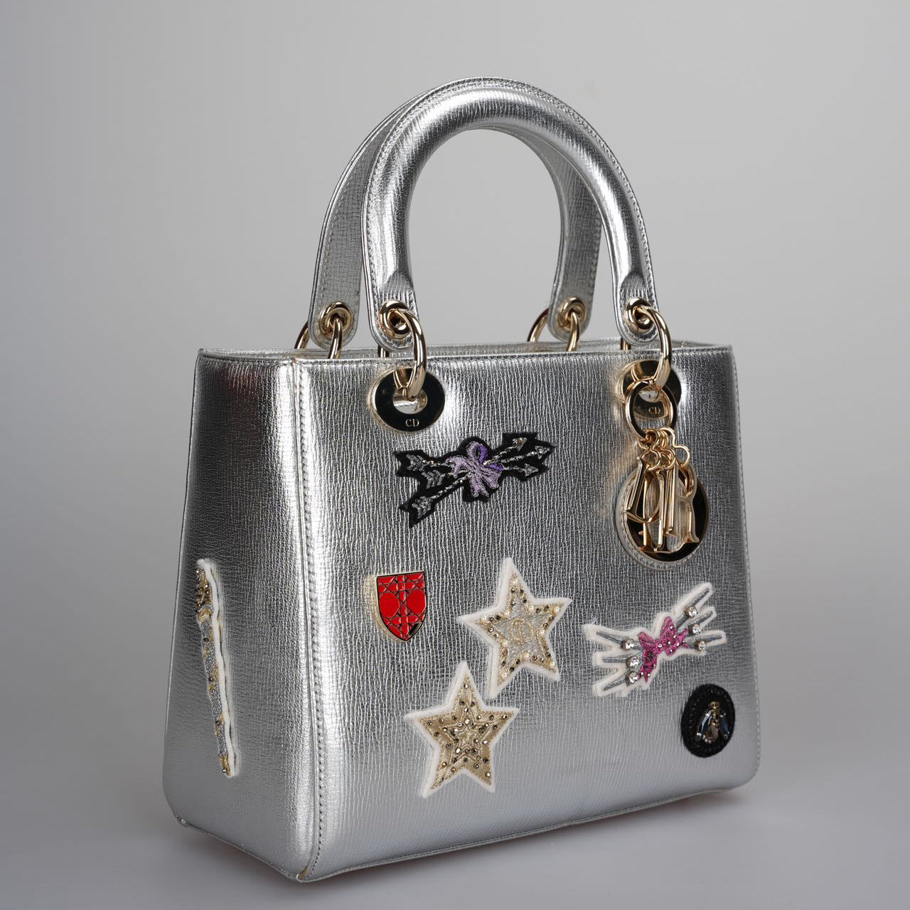 Christian Dior Leather Lady Dior Shoulder Bag In Silver Limited Edition