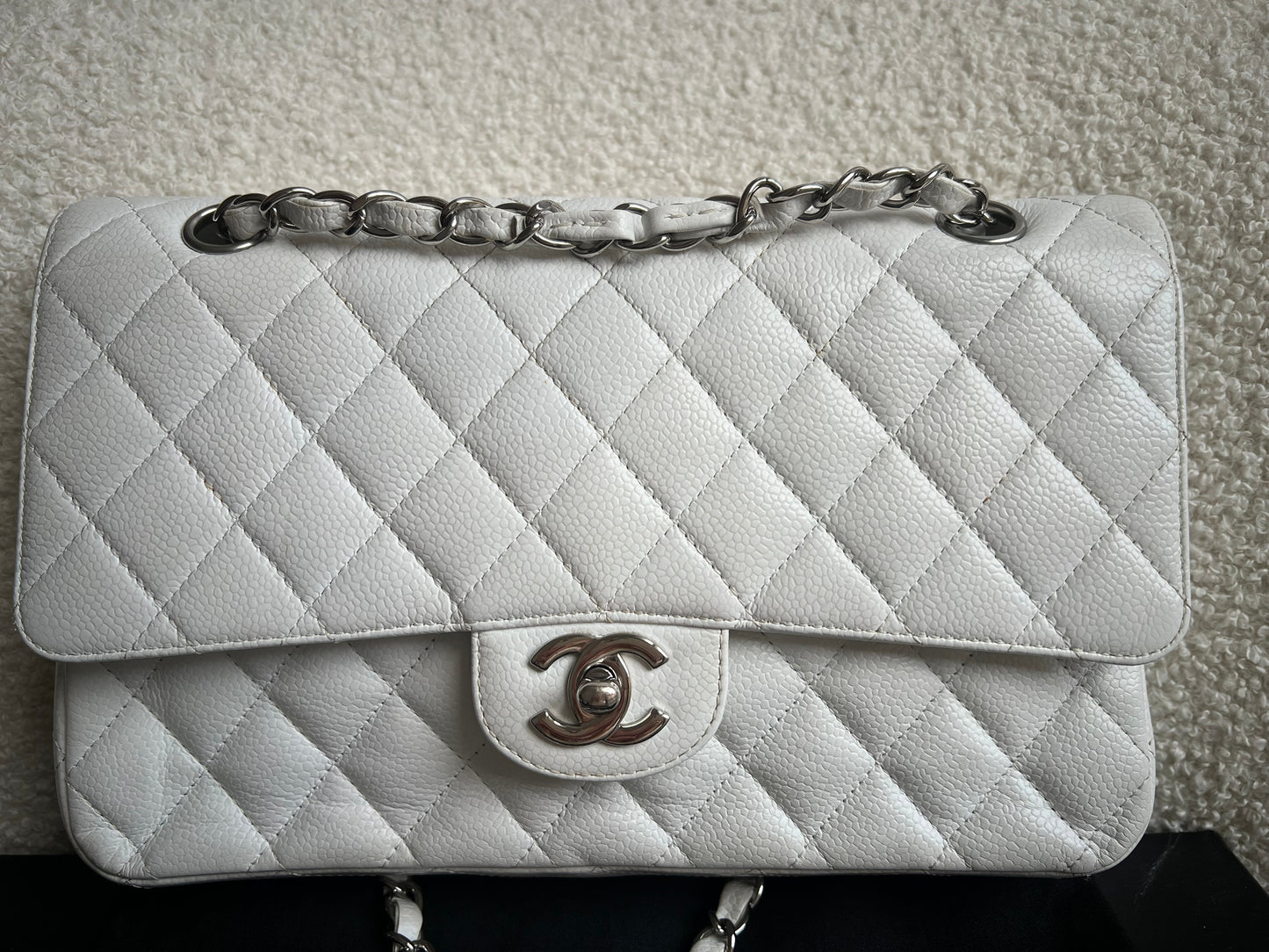 Chanel Medium Classic Flap in White Caviar (RRP £9090)