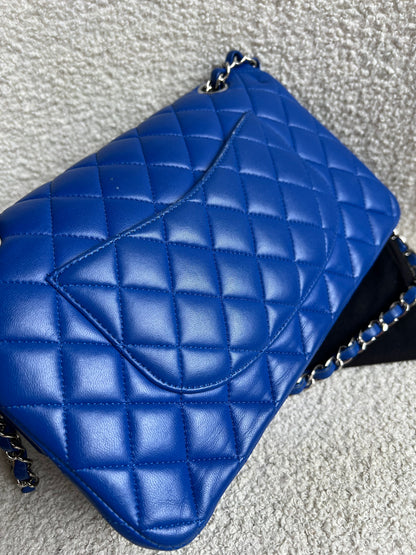 Chanel Medium Classic Flap in Cobalt Blue Lambskin with silver hardware (RRP £9090)