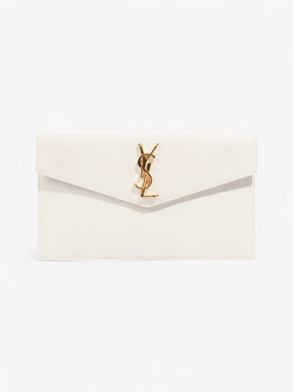 Saint Laurent Uptown Clutch Blanc Grained Leather
