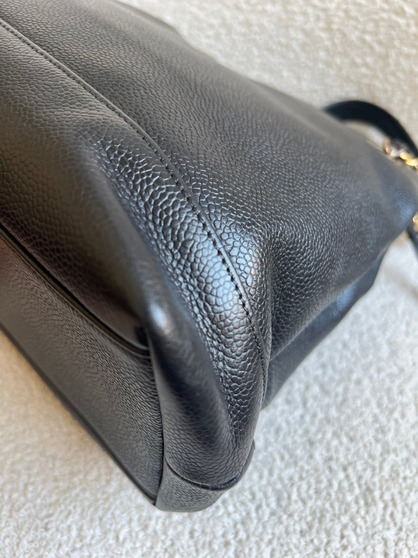 Chanel Vintage Black Caviar Chain Tote with Gold Hardware