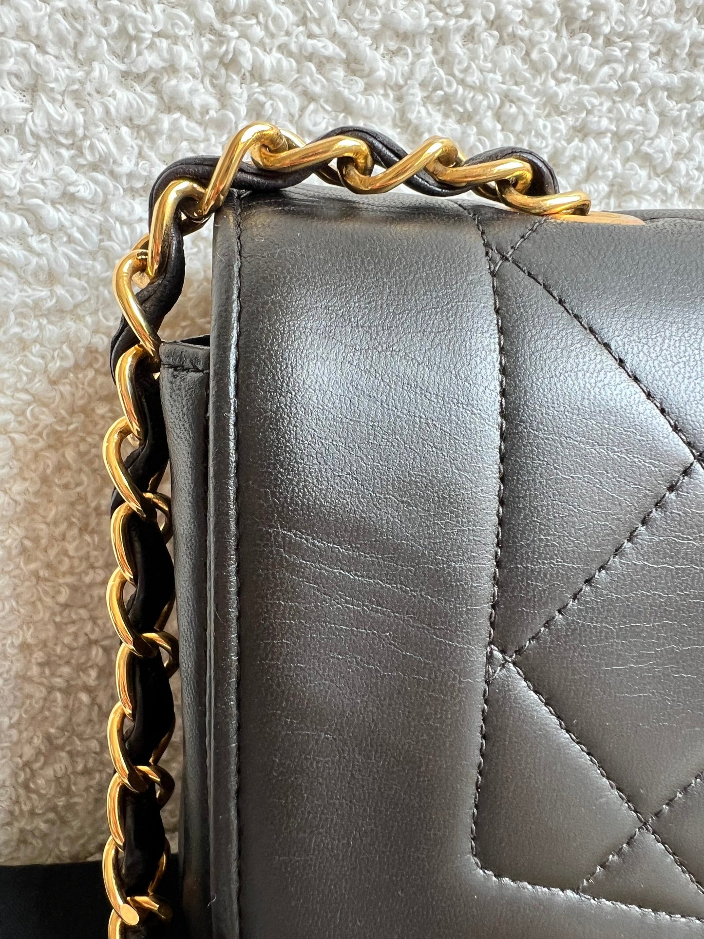 Chanel Vintage Diana Flap Bag in Black Lambskin with 24k Hardware