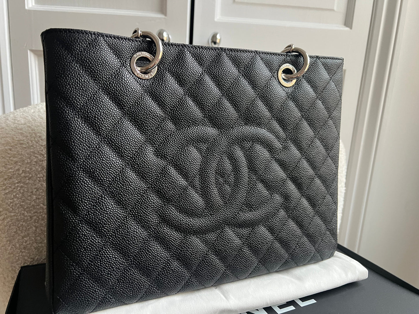 Chanel Black Caviar Grand Shopper Tote (GST) Silver Hardware