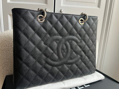 Chanel Black Caviar Grand Shopper Tote (GST) Silver Hardware