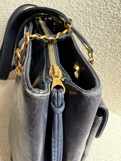 Chanel Vintage Navy Lambskin Chain Tote with 24k Gold Hardware