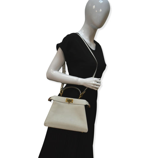 Fendi Peekaboo Leather White Tote Bag Leather