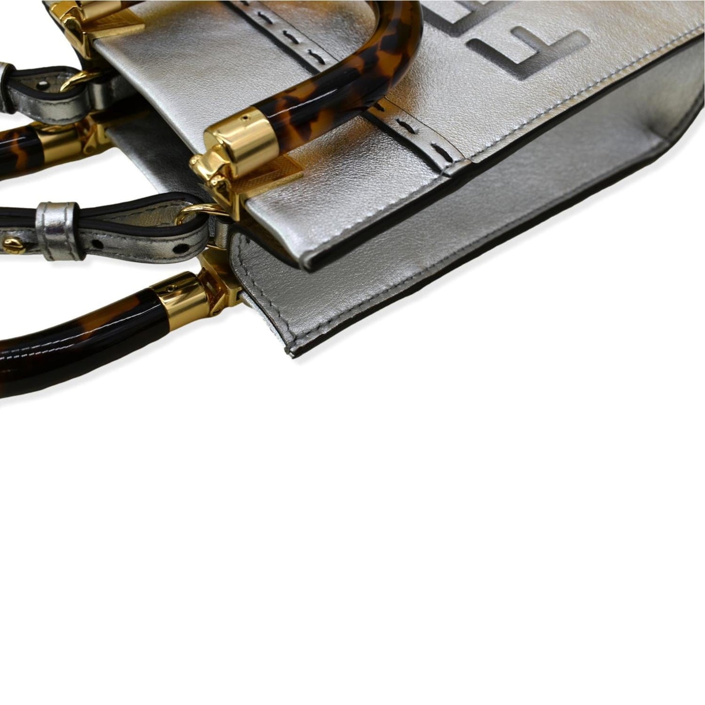 Fendi Sunshine Leather Silver Tote Bag