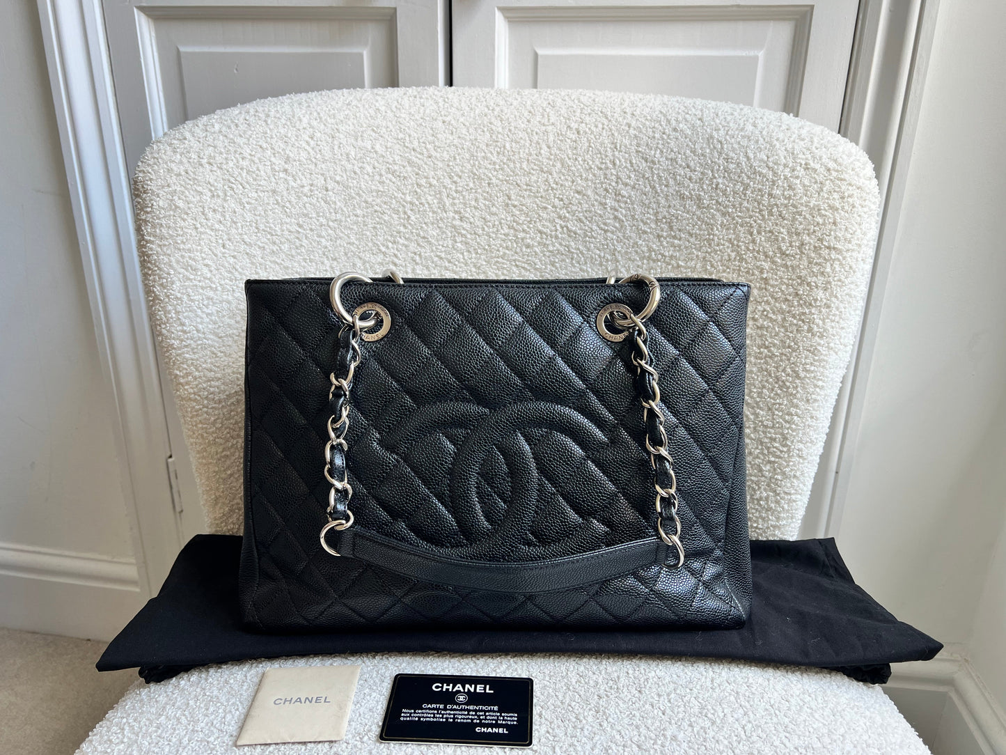 Chanel Black Caviar Grand Shopper Tote (GST) Silver Hardware