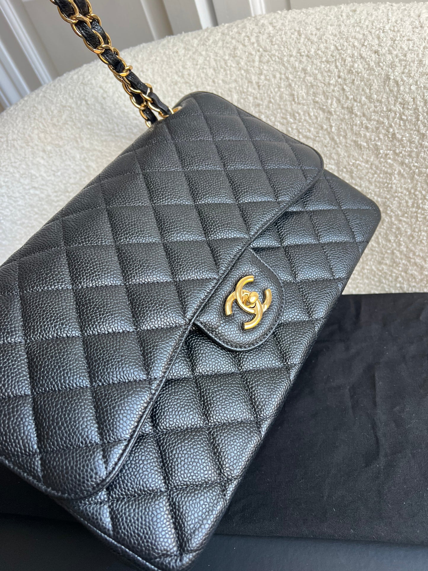 Chanel Jumbo Double Flap in Black Caviar with gold hardware (RRP £9830)