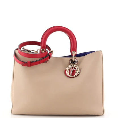 DIOR DIORISSIMO TRI-COLOR CALFSKIN LEATHER LARGE TOTE BAG