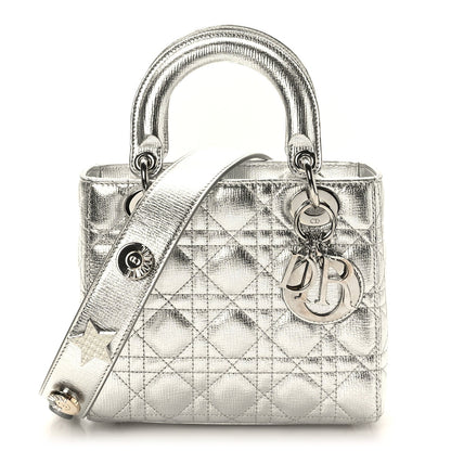 DIOR LADY DIOR CANNAGE LUCKY BADGES GRAINED METALLIC CALFSKIN BAG