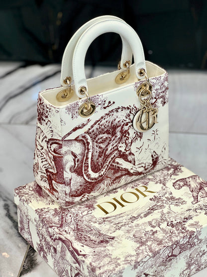 CHRISTIAN DIOR LADY DIOR CALFSKIN EMBROIDERED MEDIUM TOILE DE JOUY BAG