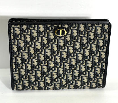 DIOR BLUE OBLIQUE CANVAS AND LEATHER 30 MONTAIGNE POUCH