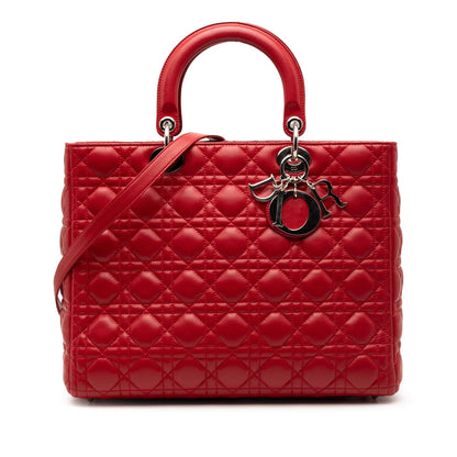Red Dior Large Lambskin Cannage Lady Dior Satchel