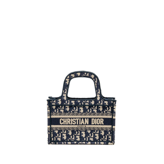 Dior Mini Book Tote Purse Blue Oblique Embriodery