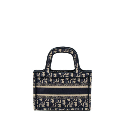 Dior Mini book Tote Blue Oblique Embroidery