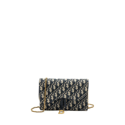 Dior Saddle Pouch With Chain Dior Oblique Jacquard blue