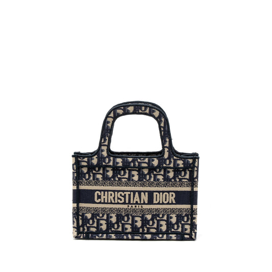 Dior Mini book Tote Blue Oblique Embroidery