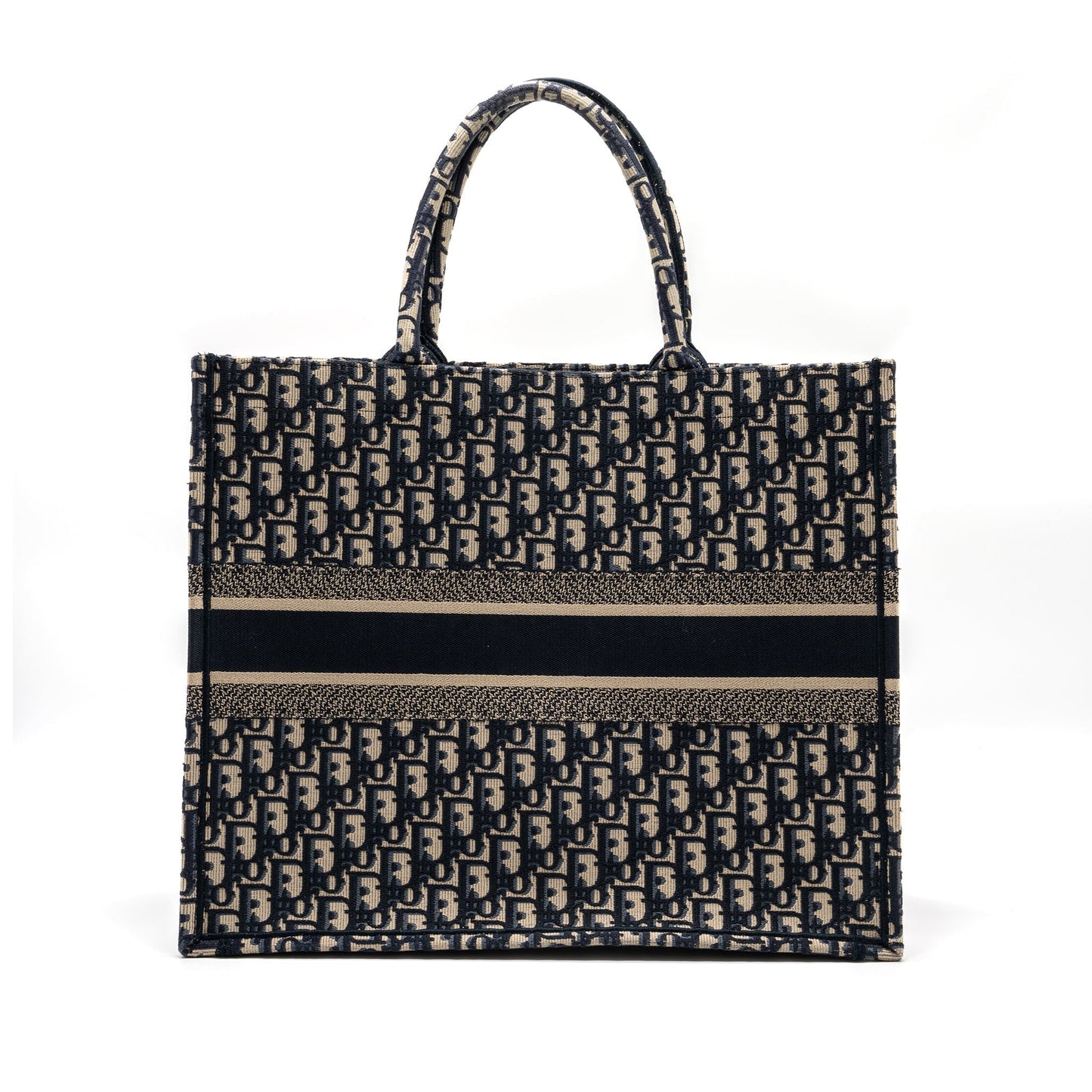 large book tote ecru and blue Dior oblique embroidery