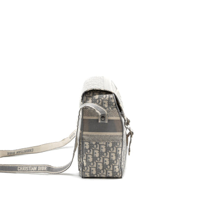Dior Diorcamp Messenger Purse Oblique Embroidery Light Grey