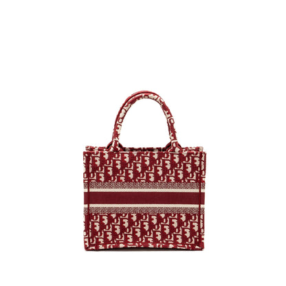 Dior small book tote oblique embroidery canvas red