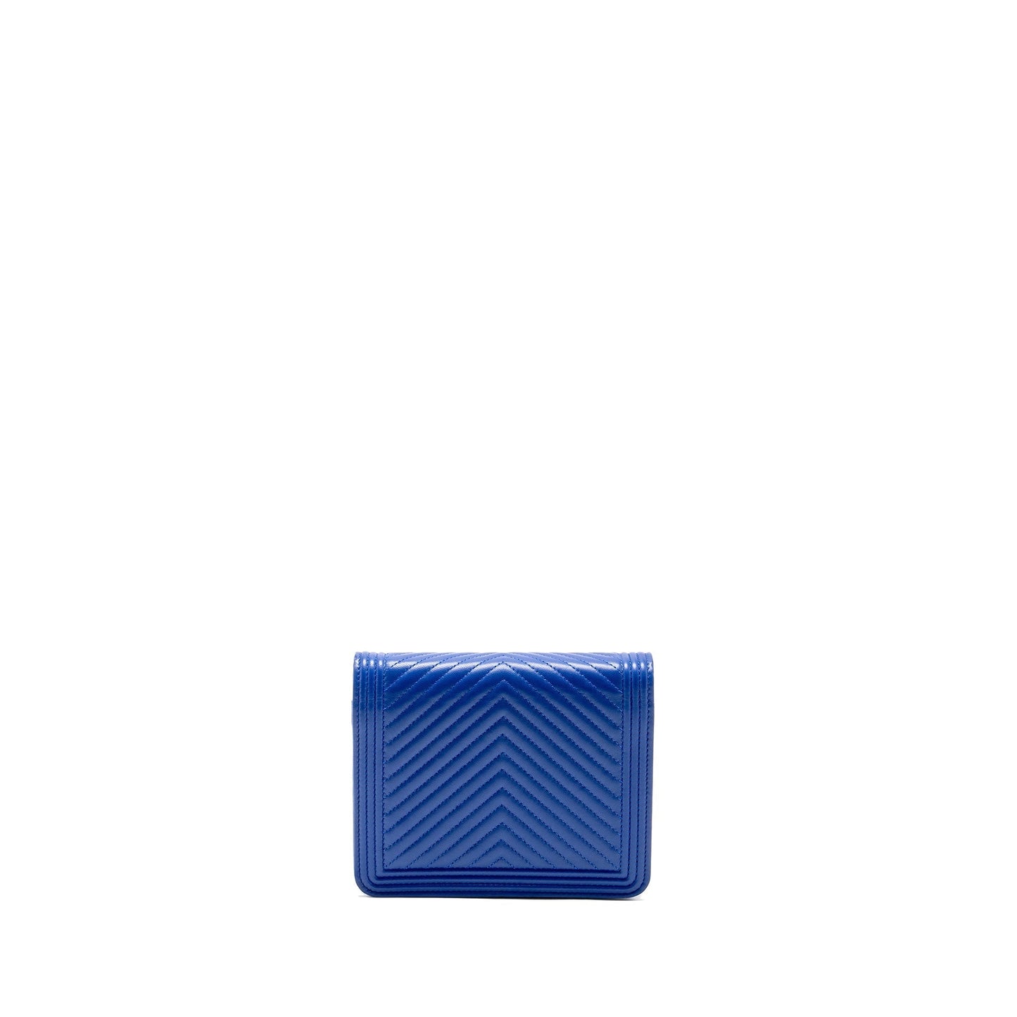 Chanel Boy Clutch with Chain Chervon Lambskin Blue GHW