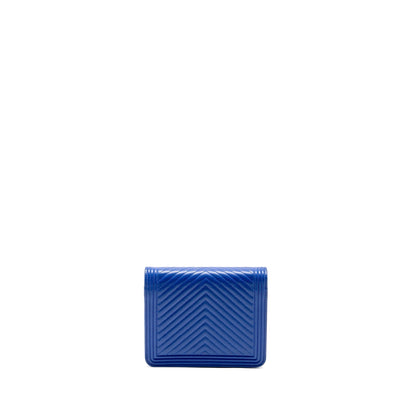 Chanel Boy Clutch with Chain Chervon Lambskin Blue GHW