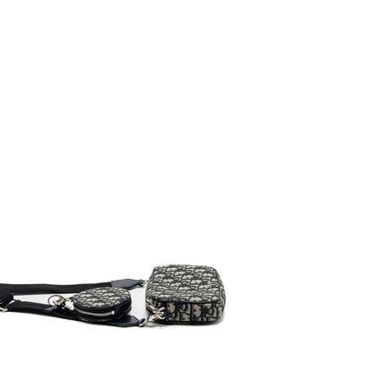 Dior 3 in 1 mini zipper pouch with strap blue jacquard