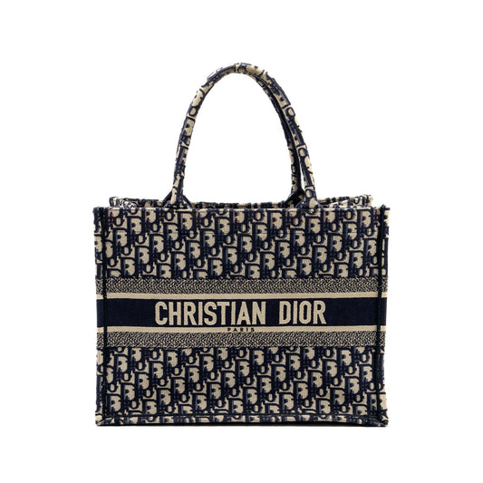 Dior medium book tote blue oblique emboidery