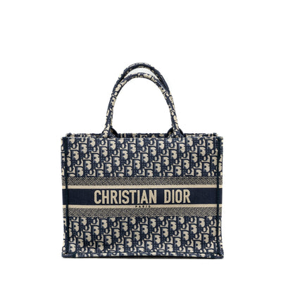 Medium Book Tote Blue Dior Oblique Embroidery