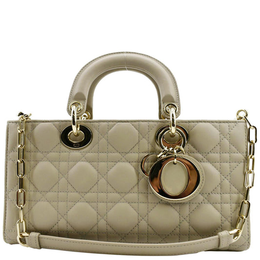 CHRISTIAN DIOR Lady D-Joy Medium Cannage Lambskin Chain Shoulder Bag Sand