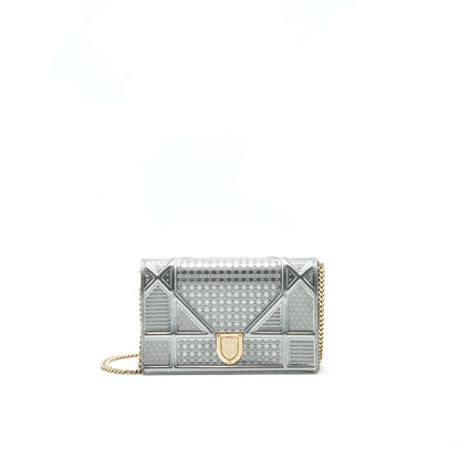 Dior Diorama Wallet on Chain Metallic Silver
