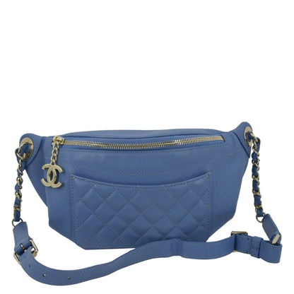 Chanel Bi Classic Quilted Lambskin Leather Waist Bag Blue