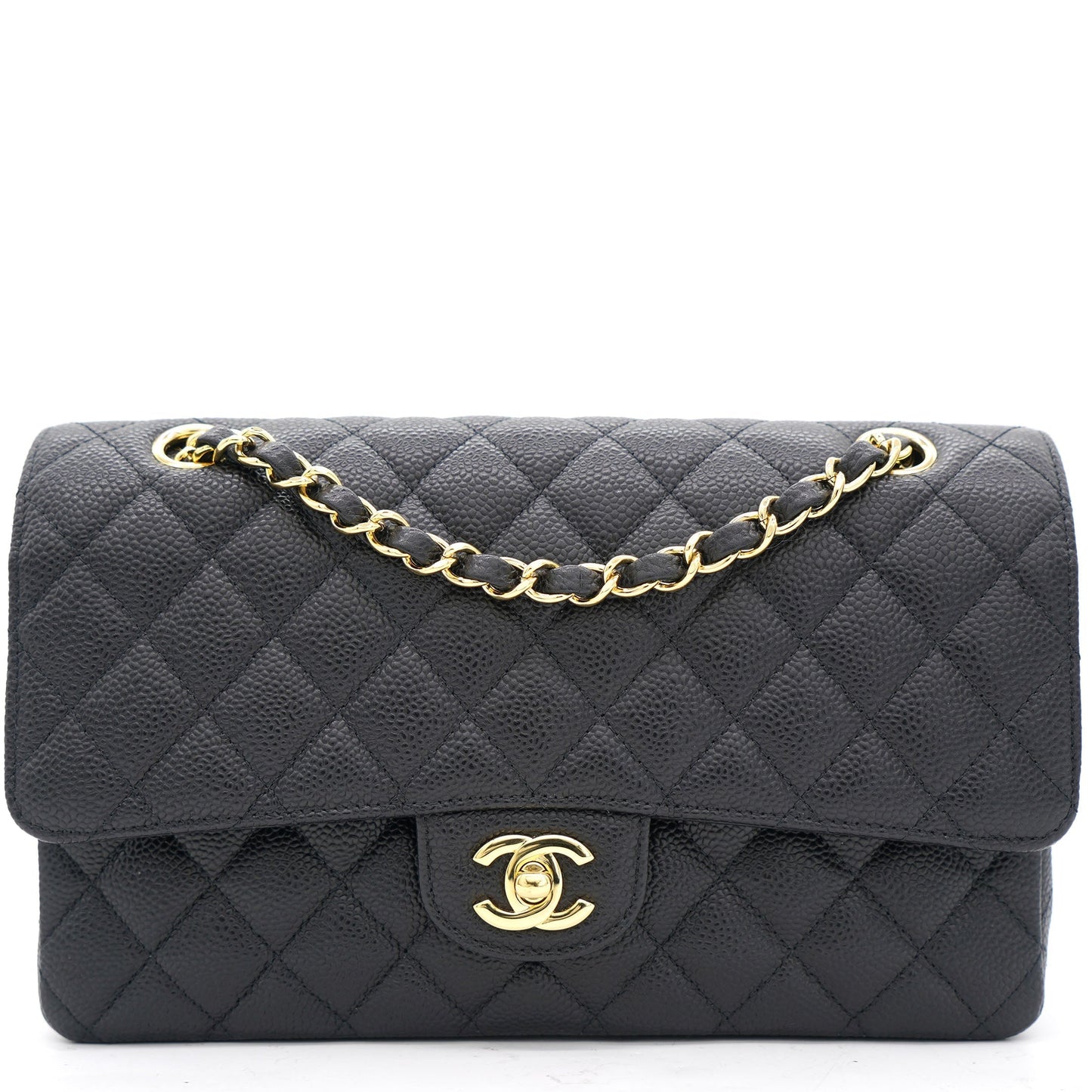 Chanel Black Quilted Caviar Leather Medium Classic Double Flap Bag