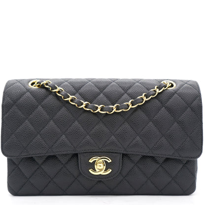 Chanel Black Quilted Caviar Leather Medium Classic Double Flap Bag